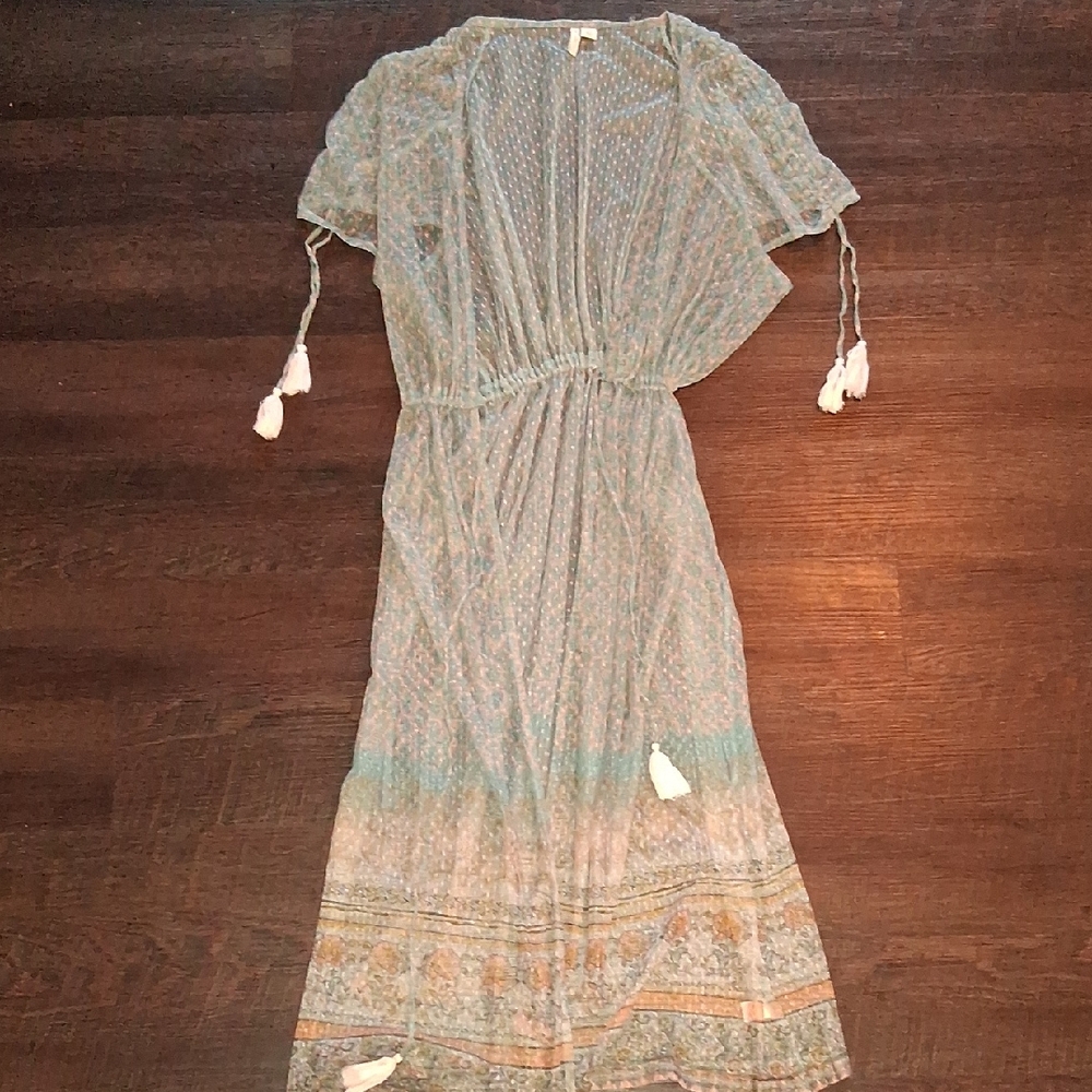 Source Unknown Sheer Coverup in Blue and Tan